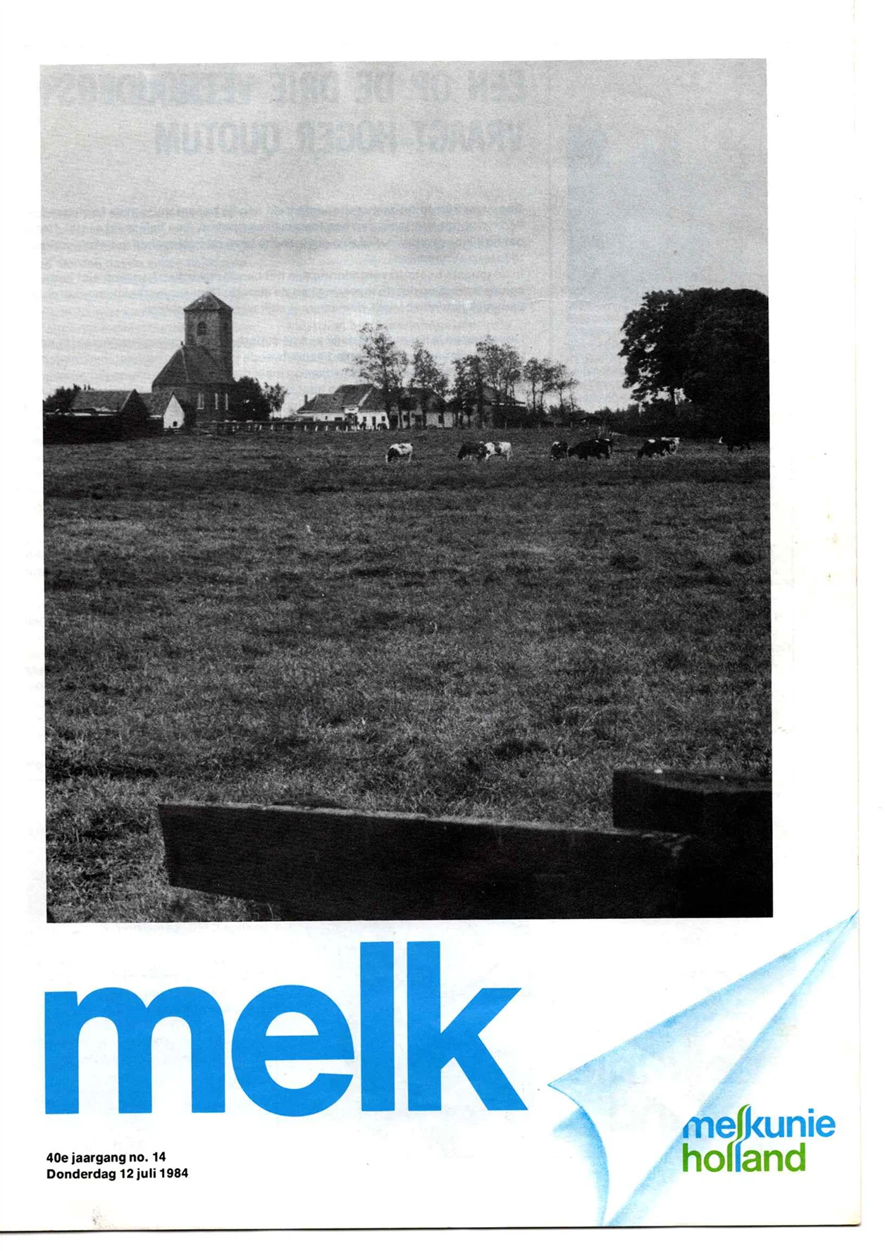 Melkunie Holland Magazine front page , The Netherlands, field with cows and a church